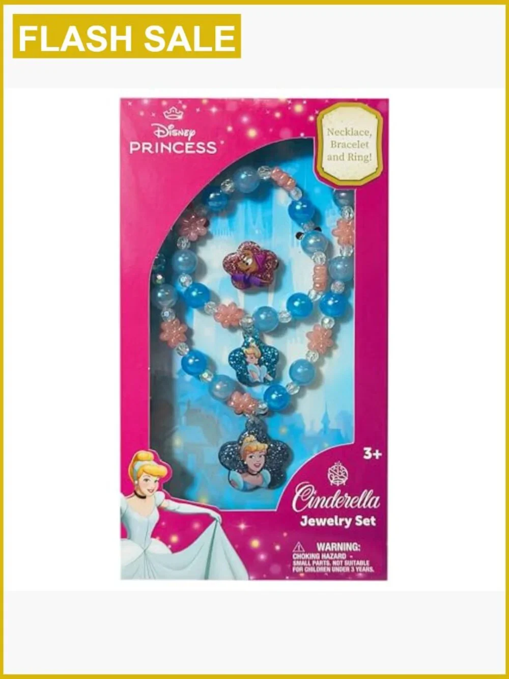 Disney Princess Jewelry Set - Necklace, Bracelet, Ring - Dress Up Toy for Kids